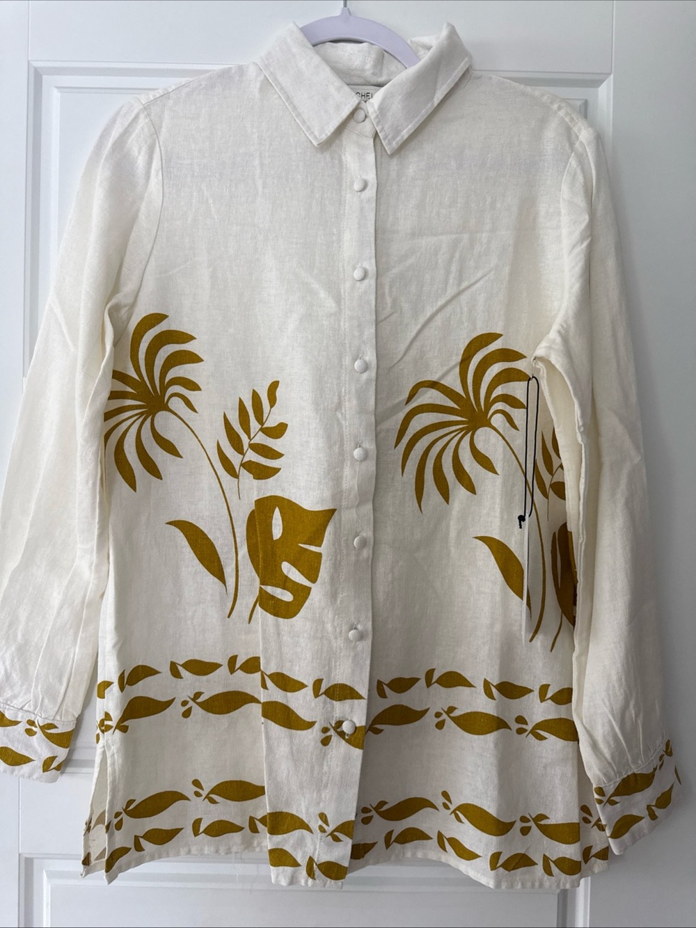 NWT Rachel Zoe Palm Leaf Print Button-Up Tunic Size S Linen Blend Summer